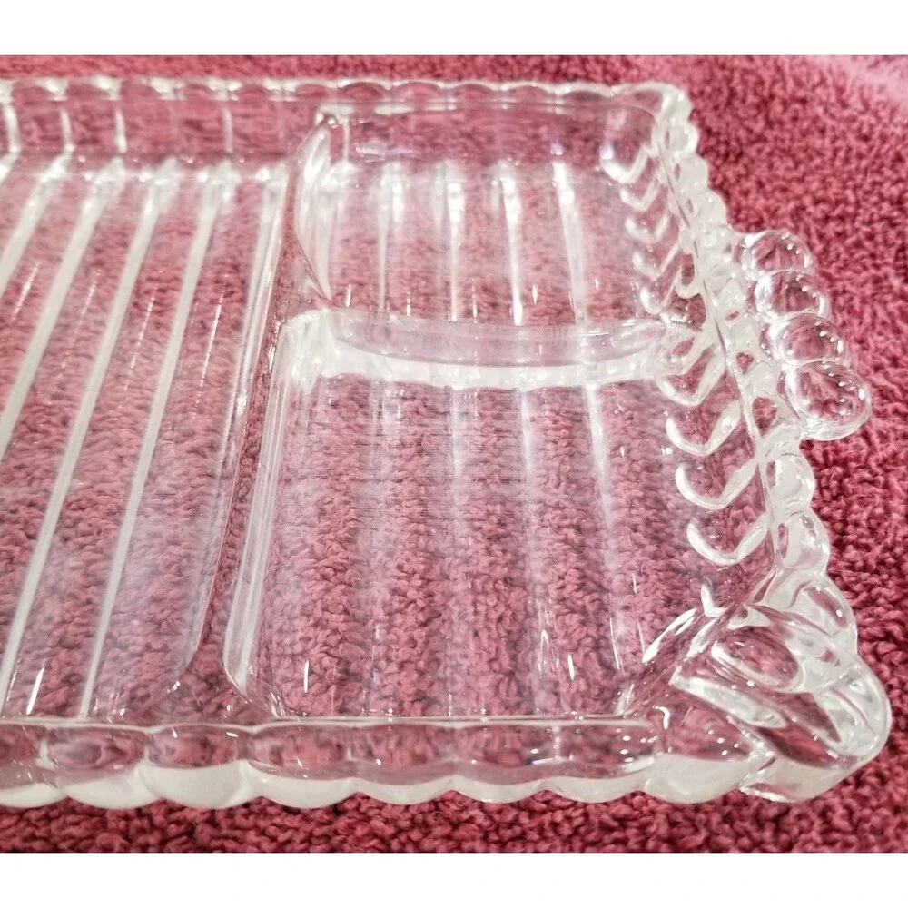 Vintage Indiana Glass–Style 3‑Section Clear Relish Tray (1960s–80s)